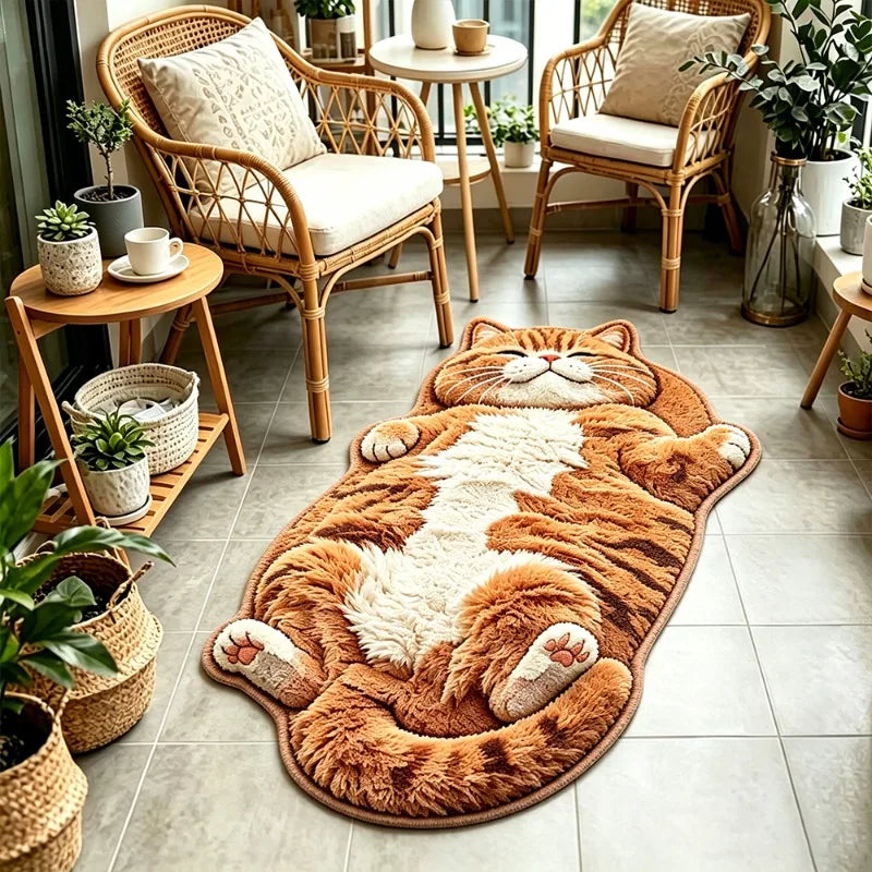 Cute Cartoon Cat-shaped Rug Soft Plush Bedroom Bedside Floor Mat Irregular Living Room Carpet Home Decoration Entrance Door Mat