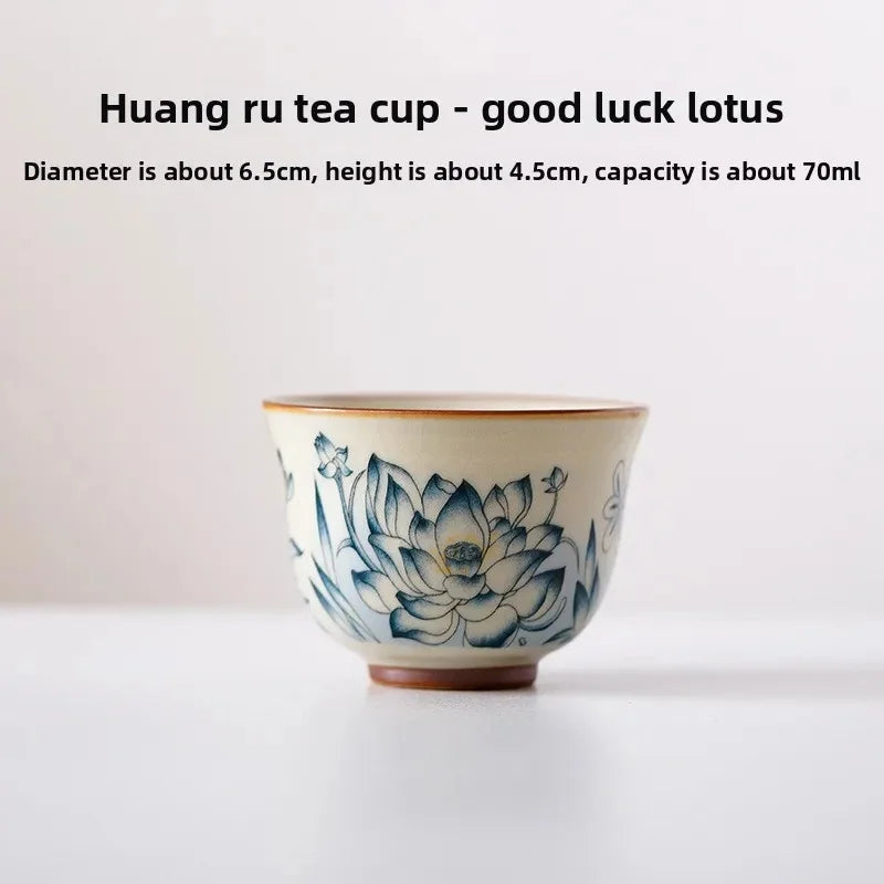 Traditional Ru Ware Ceramic Teacup Crackle Glaze Nurturing Gongfu Tea Cup Individual Handmade Chinese Tea Set Home Office Decor