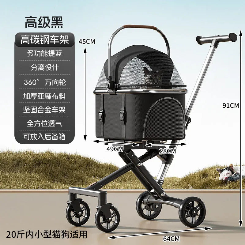 Stylish Foldable Pet Stroller Lightweight Detachable Carrier Bag Portable Travel Cart for Dogs Cats Car Use