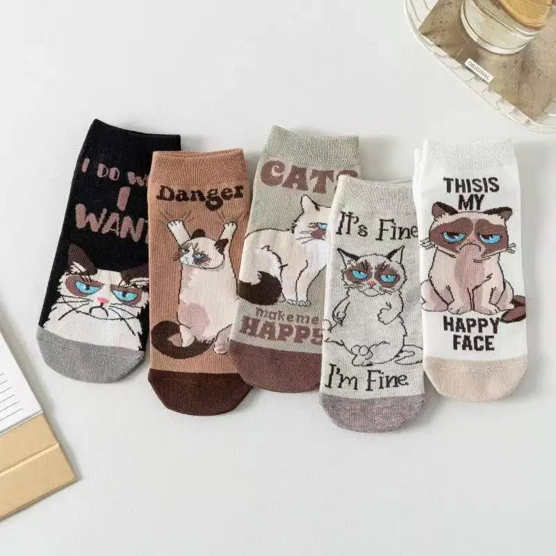 5 Pairs/Pack Women's Spring New Autumn Summer Cartoon Dog Bird Cat Socks Soft Breathable Funny Socks for Girls