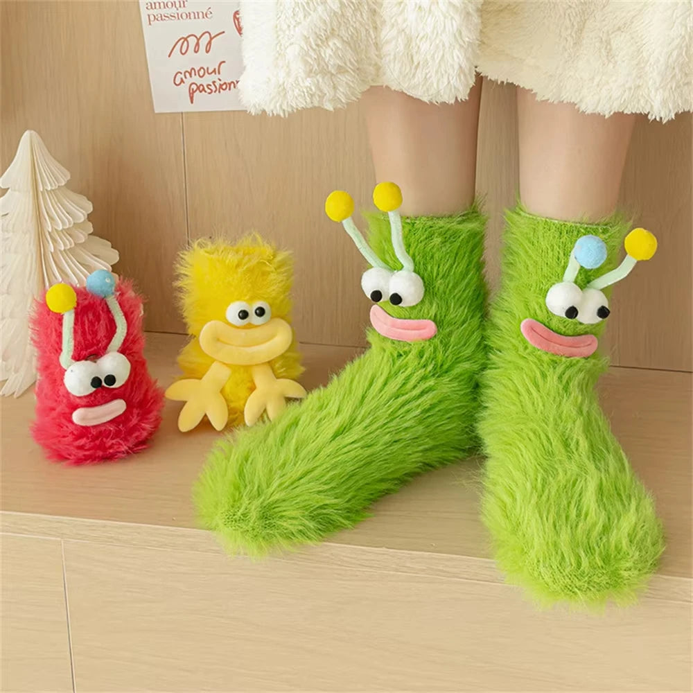 Funny Monster Socks Autumn Winter Coral Fleece Floor Socks Couple Sleep Sock Fuzzy Socks Party Stockings