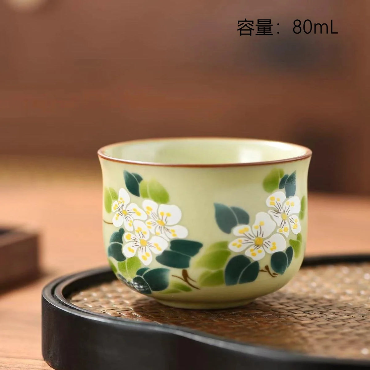 Traditional Ru Ware Ceramic Teacup Crackle Glaze Nurturing Gongfu Tea Cup Individual Handmade Chinese Tea Set Home Office Decor