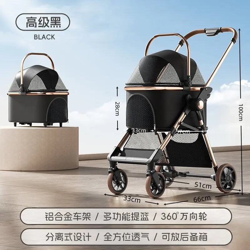 Stylish Foldable Pet Stroller Lightweight Detachable Carrier Bag Portable Travel Cart for Dogs Cats Car Use