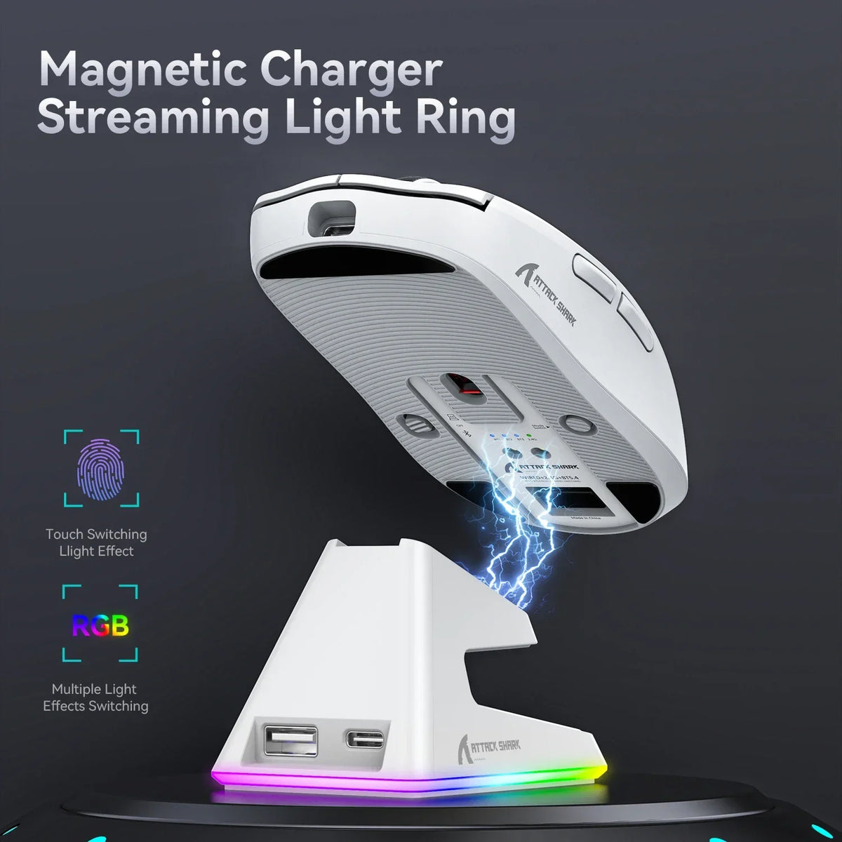 ATTACK SHARK X6 Wireless Macro Gaming Mouse PAW3395 26000 DPI Tri-Mode Wired/2.4G/BT5.2 Connection Magnetic Charging Base Mouse