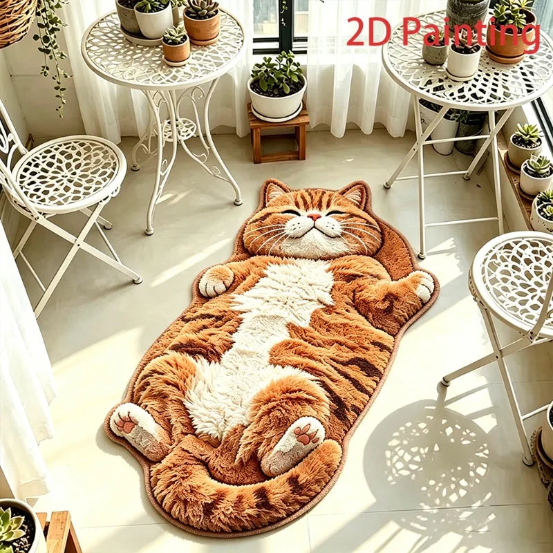 Cute Cartoon Cat-shaped Rug Soft Plush Bedroom Bedside Floor Mat Irregular Living Room Carpet Home Decoration Entrance Door Mat