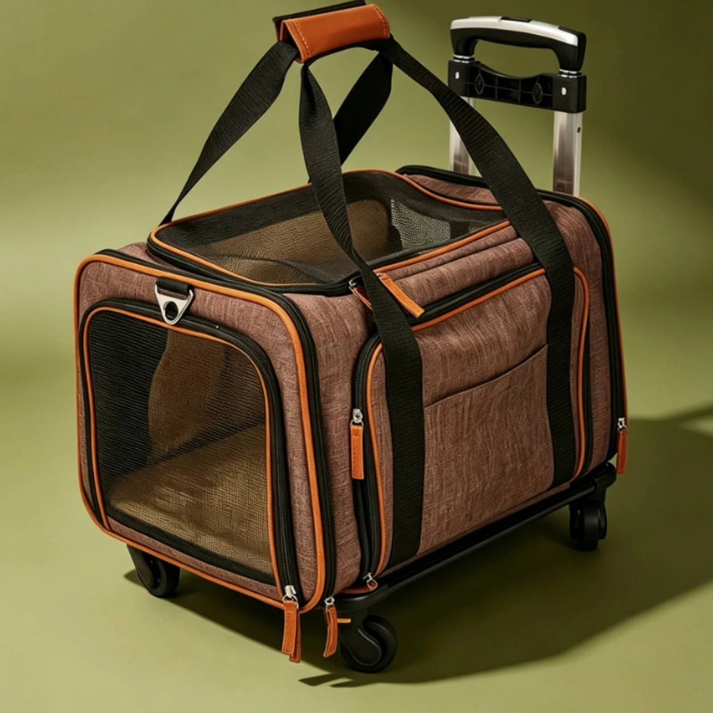 Rolling Mesh Pet Carrier with Breathable Mesh Windows Soft-sided Animal Carrier for Pet Travel Gear and Daily Errands