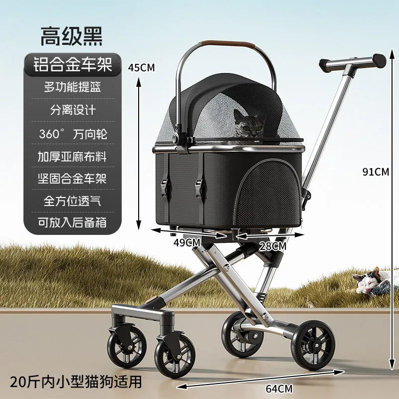 Stylish Foldable Pet Stroller Lightweight Detachable Carrier Bag Portable Travel Cart for Dogs Cats Car Use