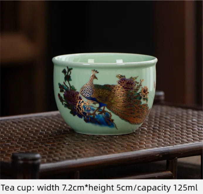 Traditional Ru Ware Ceramic Teacup Crackle Glaze Nurturing Gongfu Tea Cup Individual Handmade Chinese Tea Set Home Office Decor