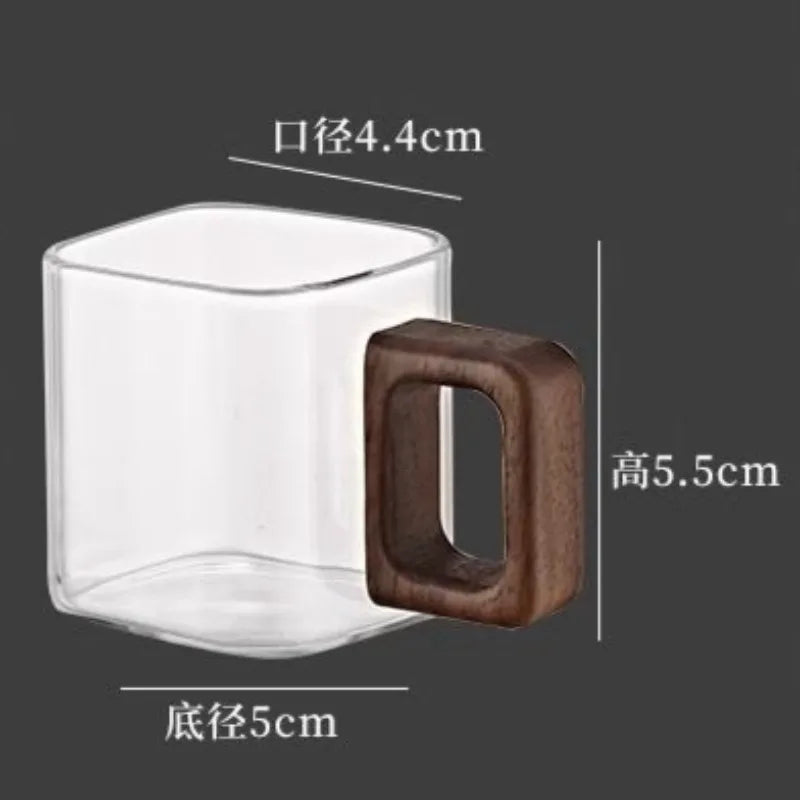 Small Capacity Fresh Ground Coffee Glass Coffee Mug With Walnut Wooden Handle Home Breakfast Milk Tea Cups and Mugs Drinkware