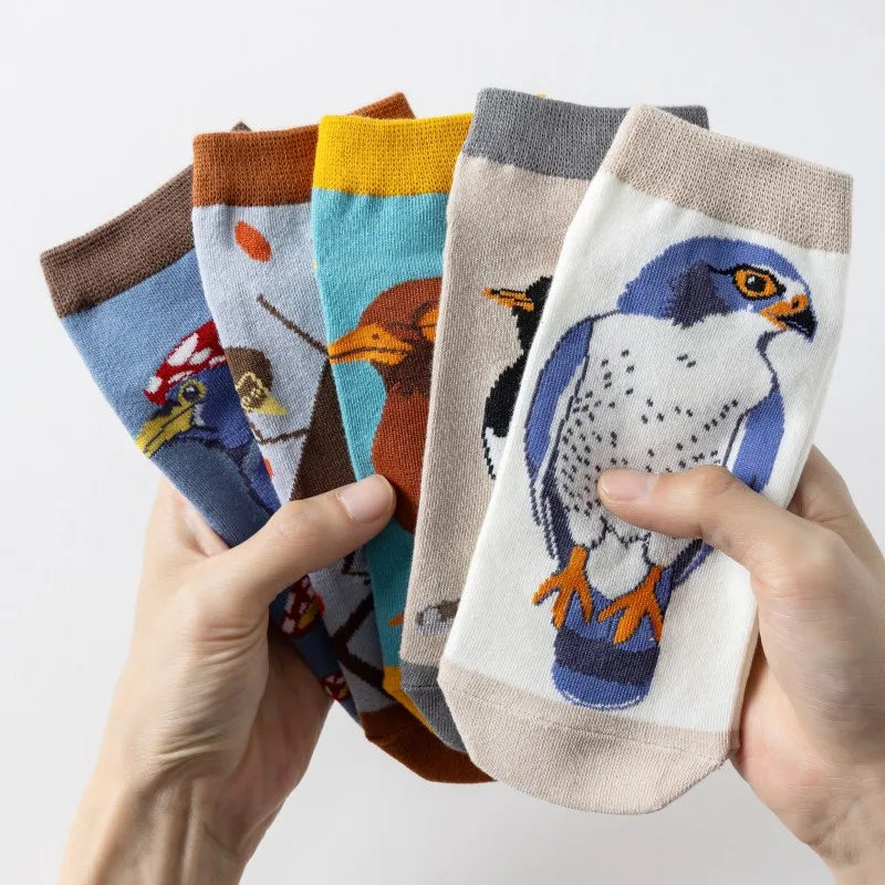 5 Pairs/Pack Women's Spring New Autumn Summer Cartoon Dog Bird Cat Socks Soft Breathable Funny Socks for Girls