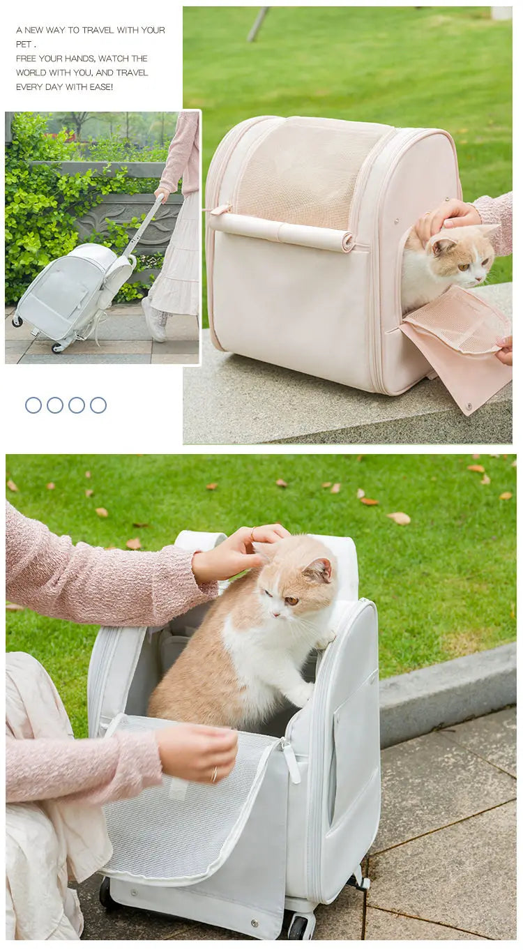 ZHAYA Pet Carrier Rolling Waterproof Oxford Foldable Lightweight Portable Trolley Travel Cat Dog Outdoor Ventilated Sturdy