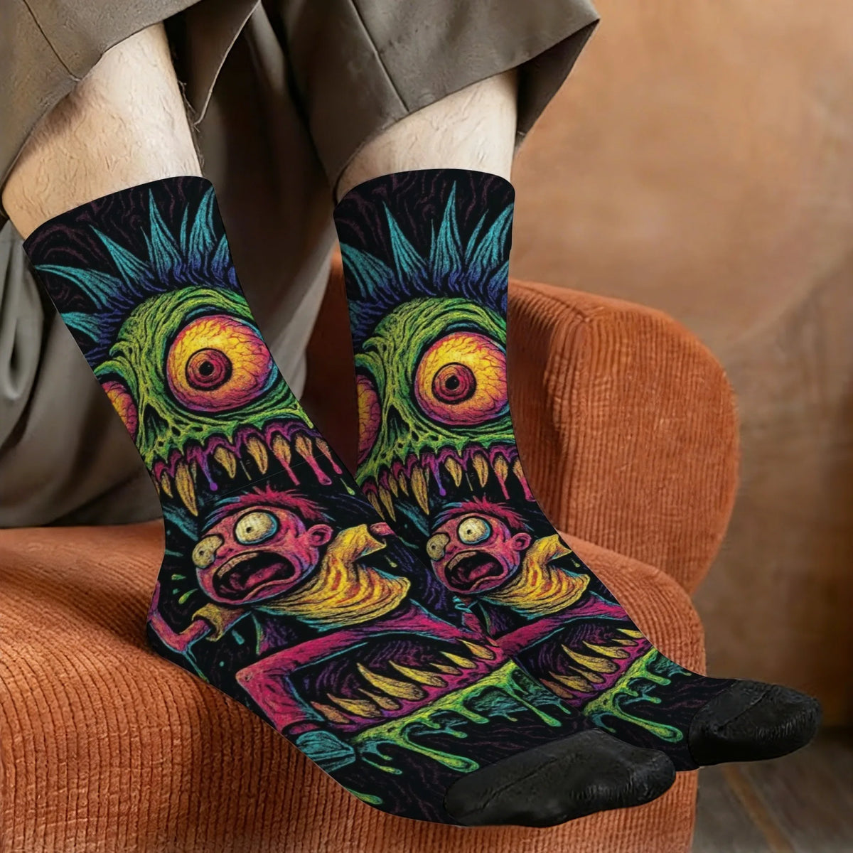 1 Pair Amusing Horror  Quirky Classic Horror Socks for Men Featuring A Retro Harajuku Street Style Perfect Funny Unique Gift