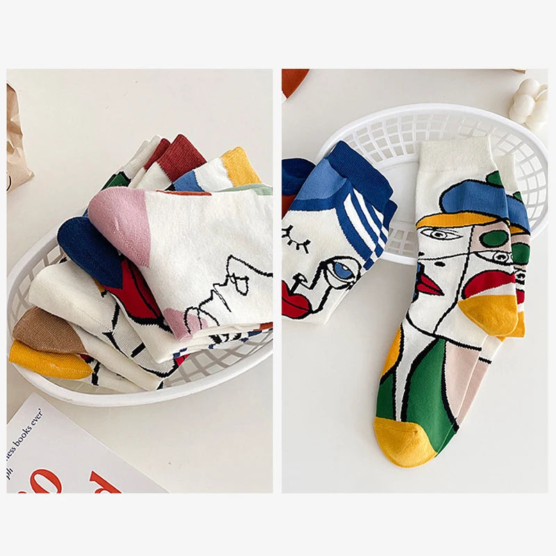 5 Pairs Trend Graffiti Socks Women Cotton Personality Fashion Tide Socks Ins Letter Embroidery Funny Couple Socks