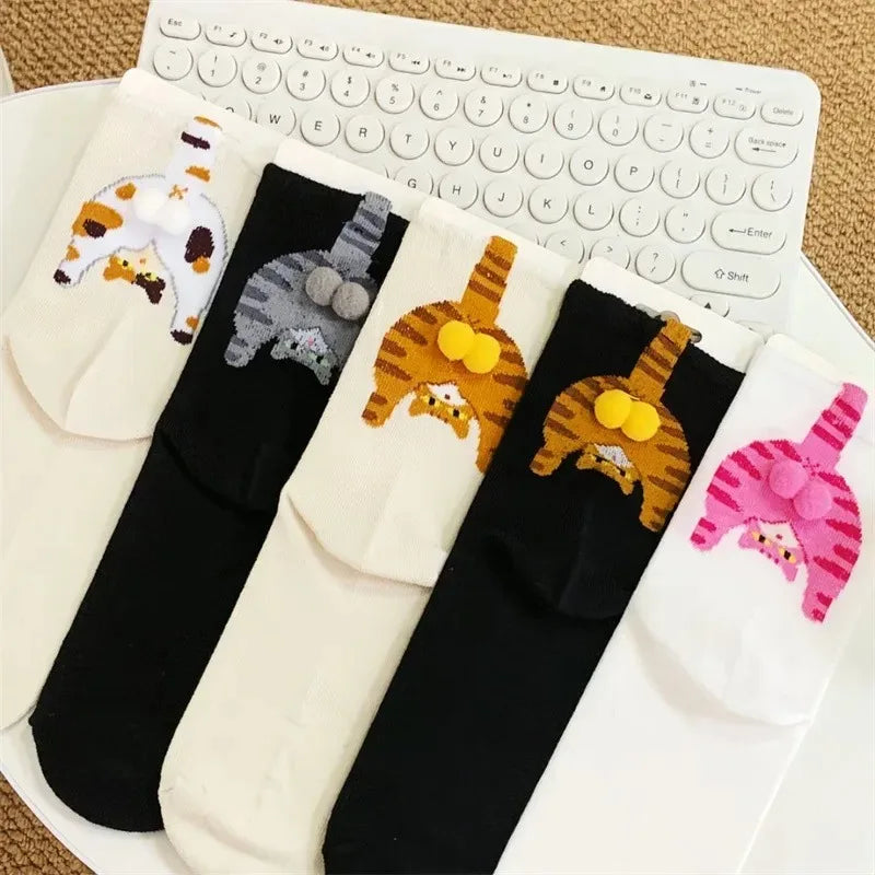 Cartoon Cat Egg Socks Soft Breathable Cute Mid Tube Cotton Socks 3D Cat Egg Balls Unique Design Trendy Funny for Christmas Cat