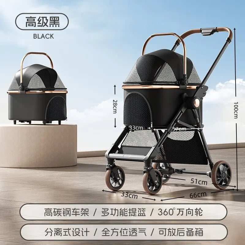Stylish Foldable Pet Stroller Lightweight Detachable Carrier Bag Portable Travel Cart for Dogs Cats Car Use