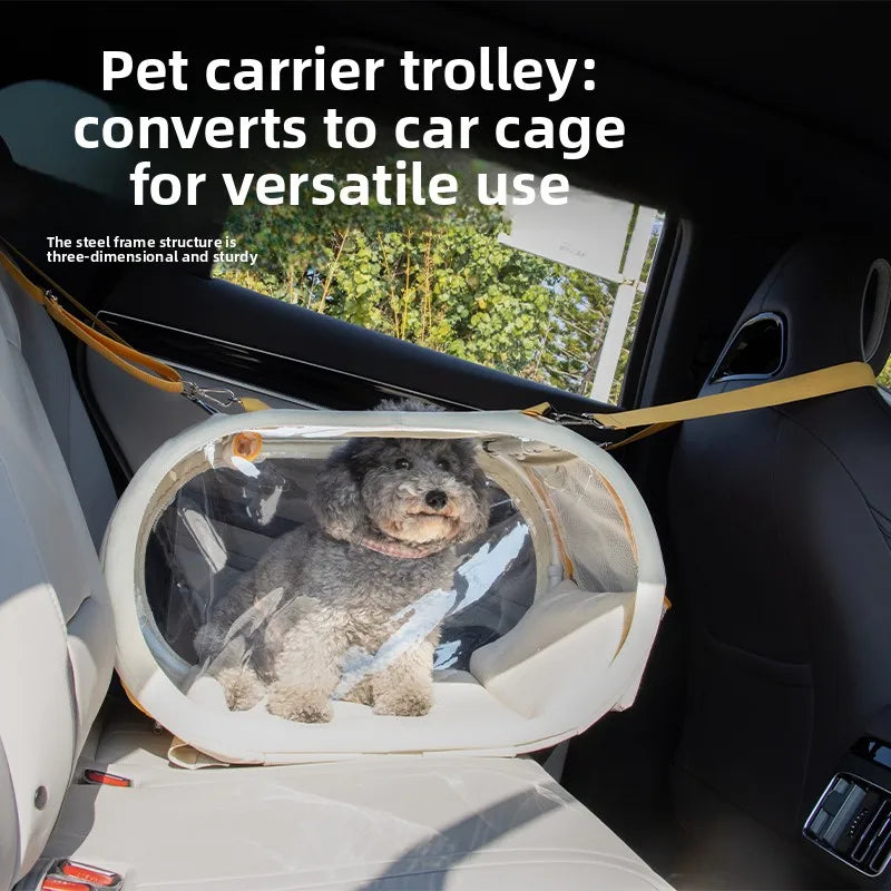 Pet Travel Folding Transparent Carry-on Suitcase Trolley - Foldable / for Vehicle / Handheld - Suitable for Cats and Dogs