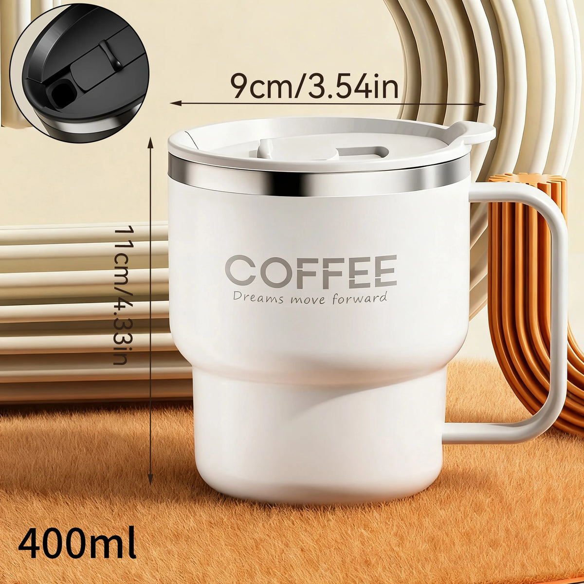 WORTHBUY 400/480ML 304 Stainless Steel Coffee Cup With Lid&Handle Double Layer Coffee Mug Drinkware Reusable Insulated Water Cup