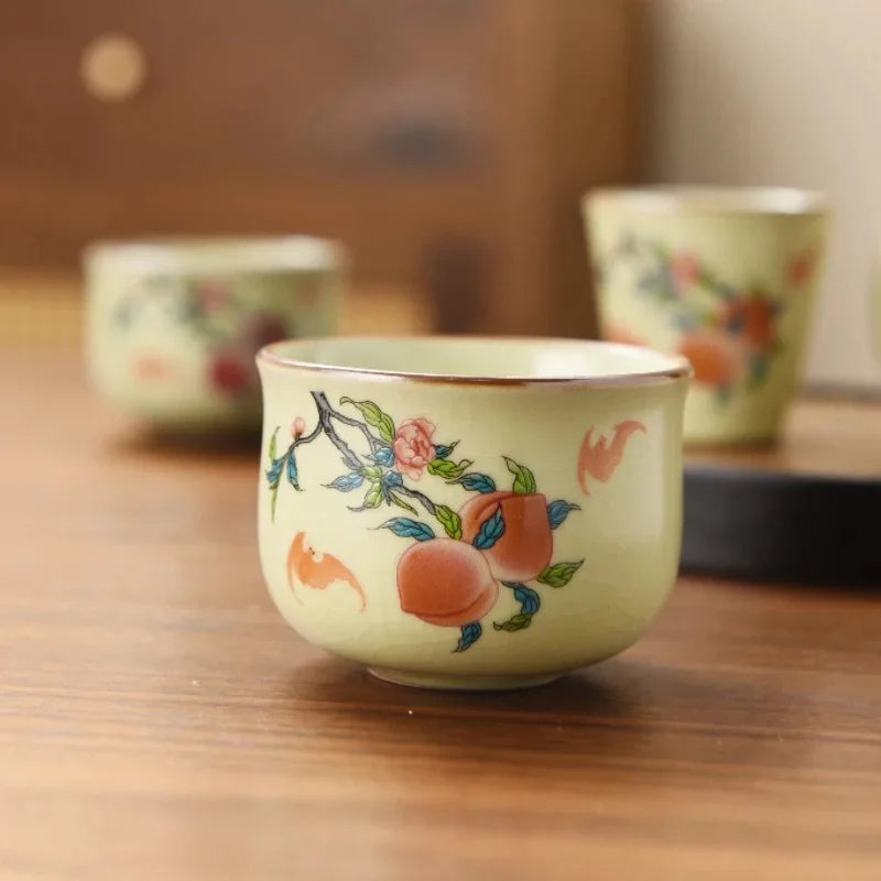 Traditional Ru Ware Ceramic Teacup Crackle Glaze Nurturing Gongfu Tea Cup Individual Handmade Chinese Tea Set Home Office Decor