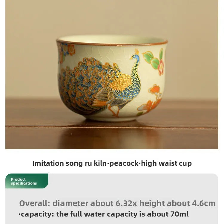 Traditional Ru Ware Ceramic Teacup Crackle Glaze Nurturing Gongfu Tea Cup Individual Handmade Chinese Tea Set Home Office Decor