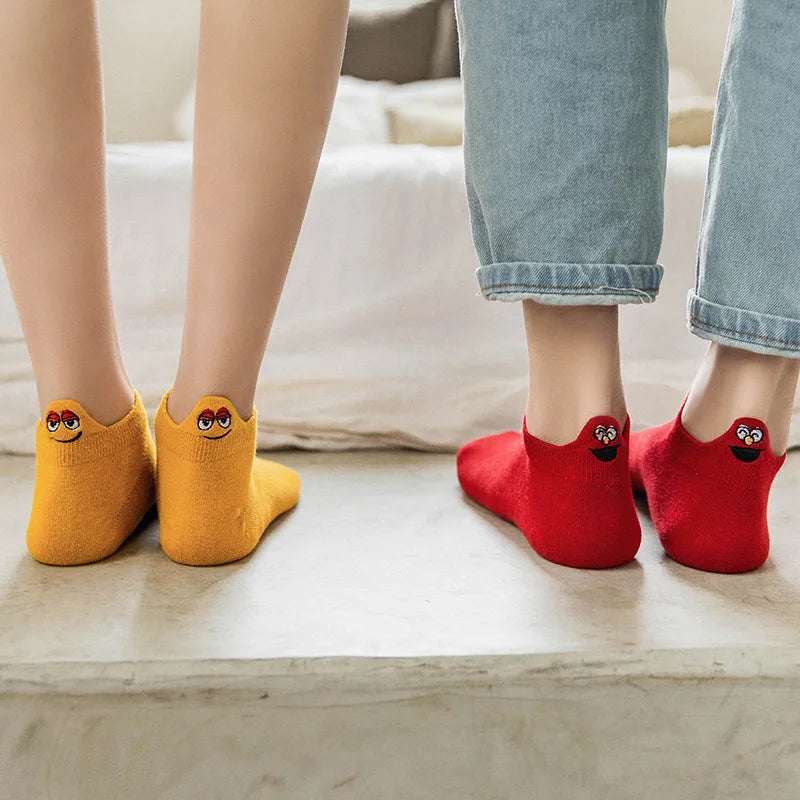 Kawaii Embroidered Expression Candy Color Women Socks Happy Fashion Girls Ankle Funny Sokken Cotton Unisex Christmas Dropship