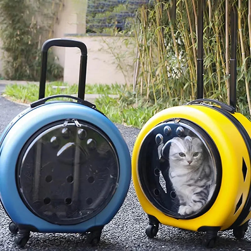 Travel Wheeling Suitcase Pet Trolley Case Transparent Dog Bags Trolley Pet Cabin Carriers Travel Products for Cat Dog
