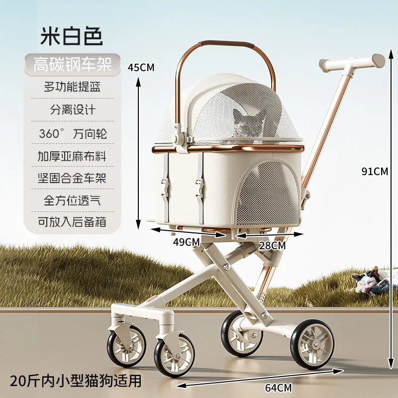 Stylish Foldable Pet Stroller Lightweight Detachable Carrier Bag Portable Travel Cart for Dogs Cats Car Use
